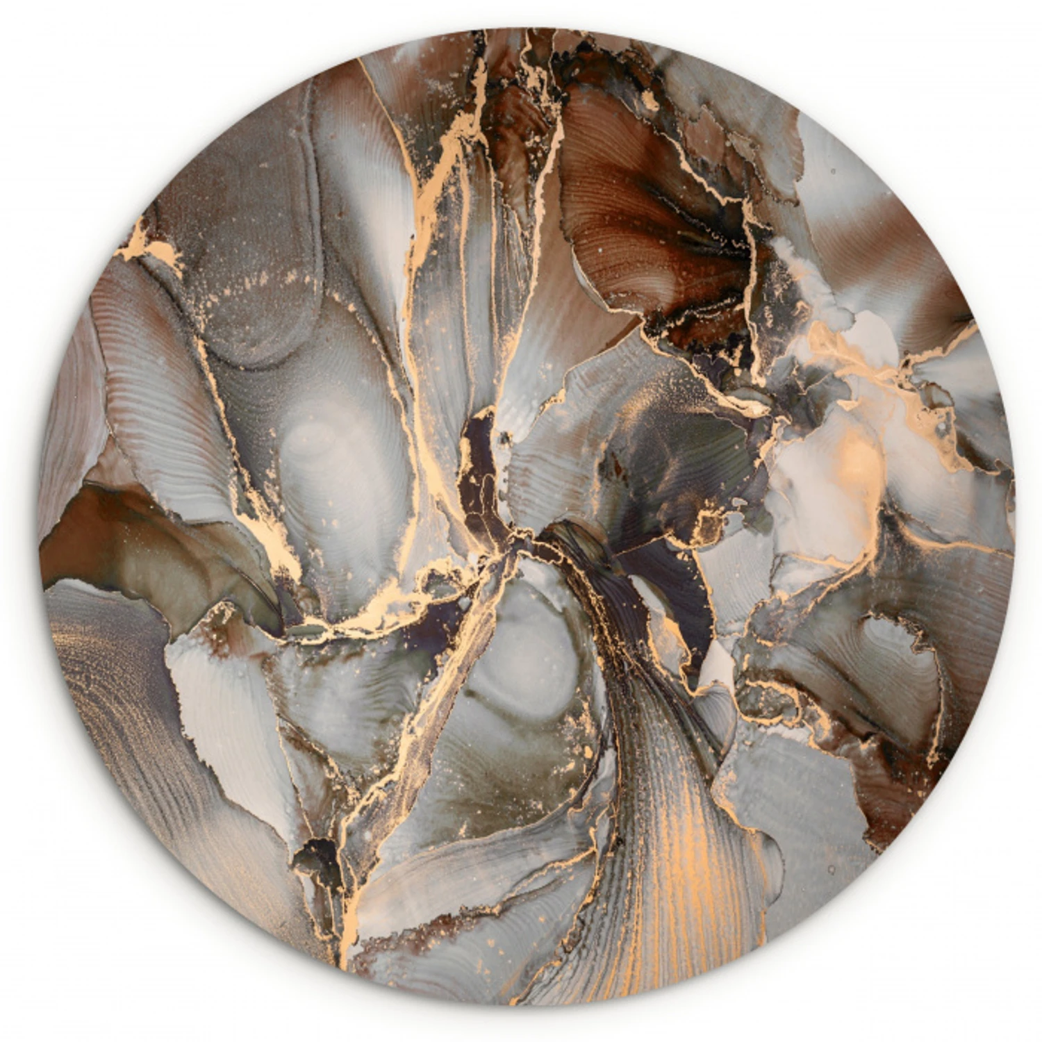 Grijs - Goud - Marmer - Marmerlook Wandcirkel kunststof plaat 5mm dik klein -3d