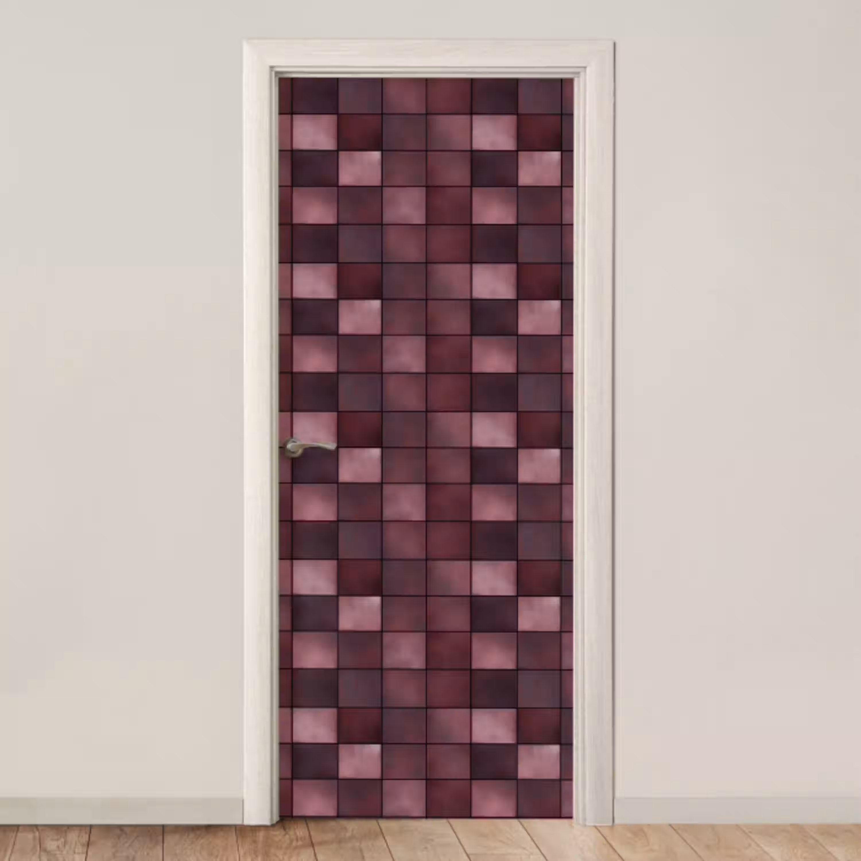 Vierkant - Tegel - Patroon - Paars deurposter klein 289 -3d_beige