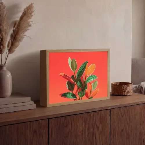 Bladeren - Nerven - Oranje - Structuur Light Box met batterij (Wandlamp) middel -sfeer2