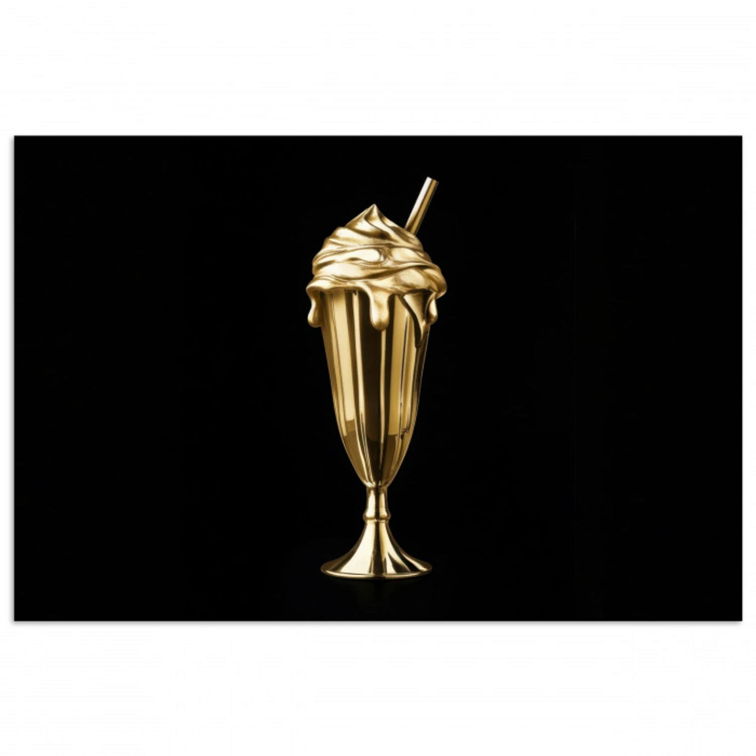 Milkshake - Goud - Drinken - Zwart poster papier klein -3d