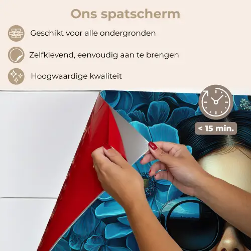 Vrouw - Bloemen - Blauw - Aesthetic - Luxe keuken achterwand spatscherm klein -spatscherm_NL