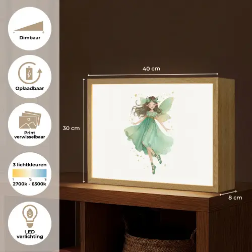 Bosfee - Groen - Sprookje Light Box met batterij (Wandlamp kind) middel -USP_websiteoverzichtNL