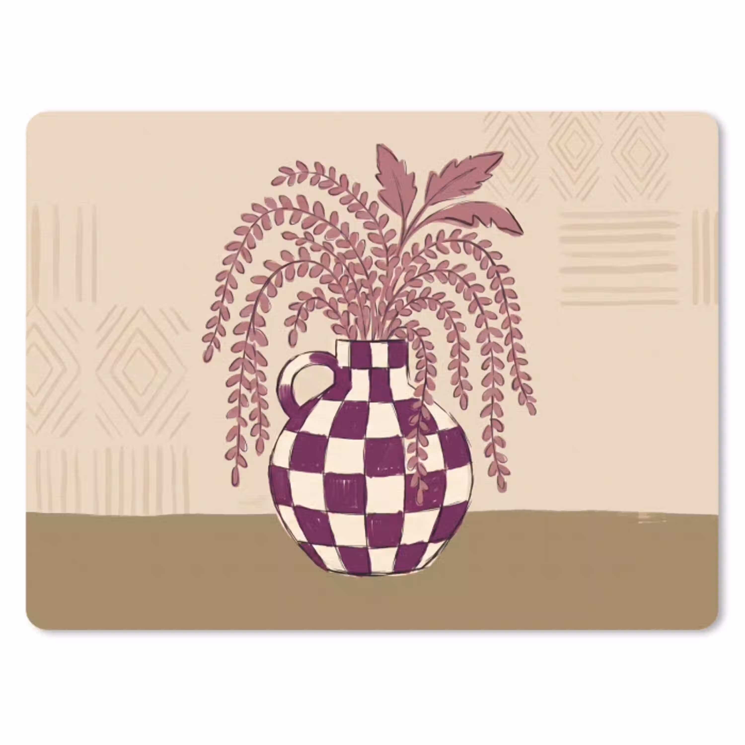 Vaas - Geruit - Planten - Modern - Paars muismat rubber klein -3d