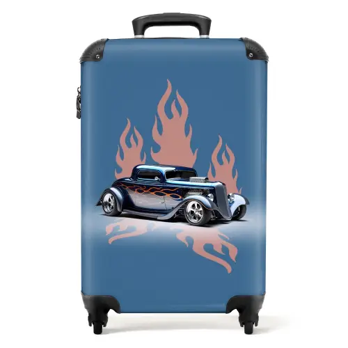 Blauwe auto met roze vlammen Koffer - NBS - Handbagage middel -productfoto_recht