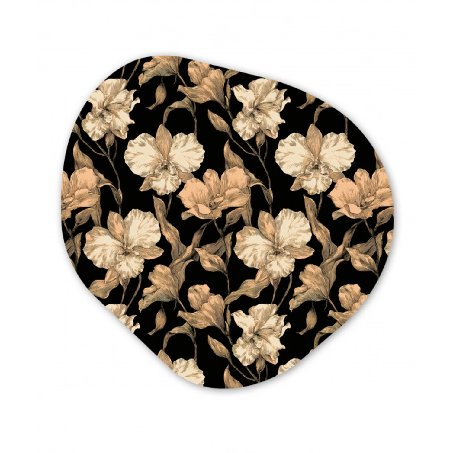 Orchideeën - Lijntekening - Patroon - Beige - Zwart Wandcirkel Organisch Forex 3mm klein 629 -3d