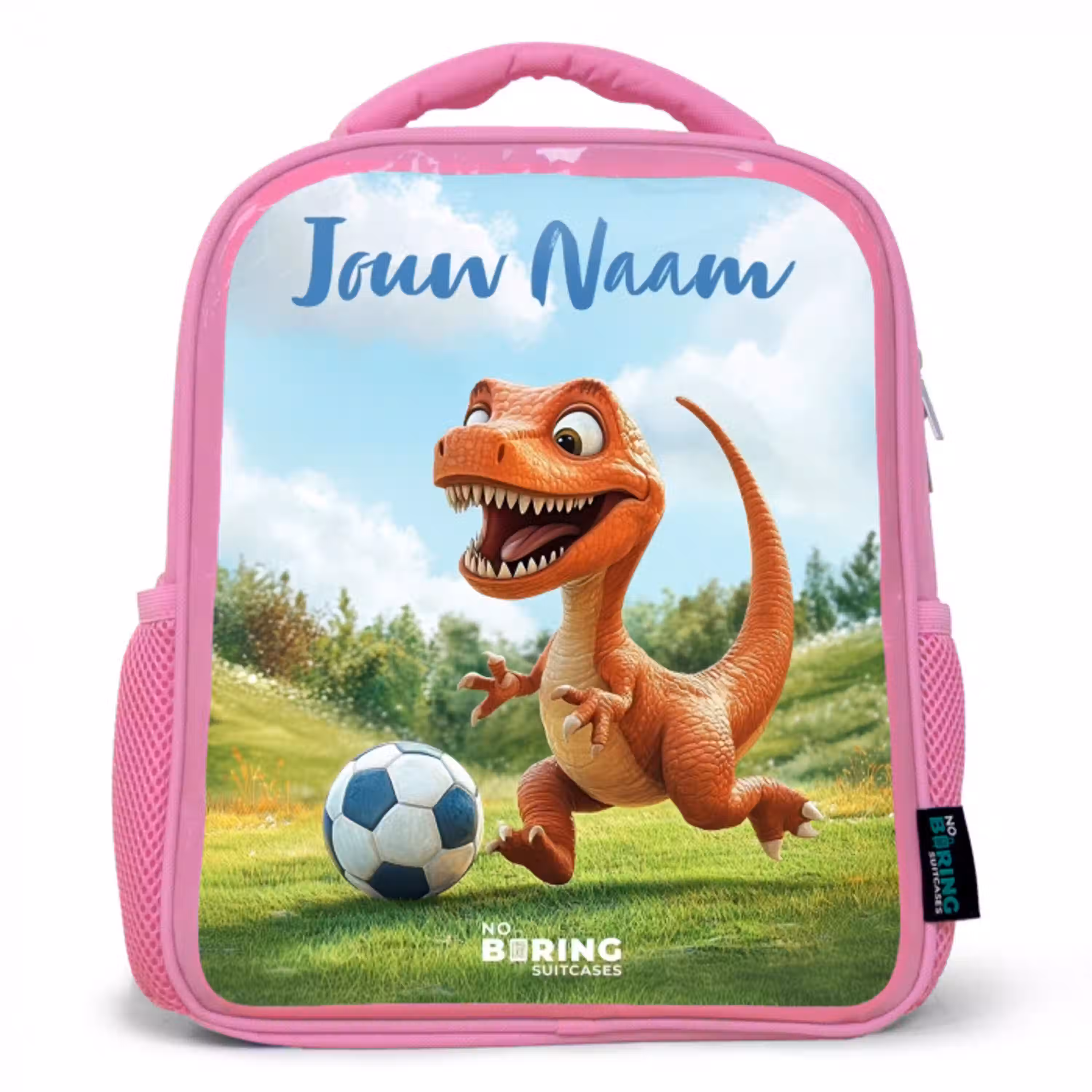 Voetbal - Dino - Sport Kinderrugzak - Roze middel -3d