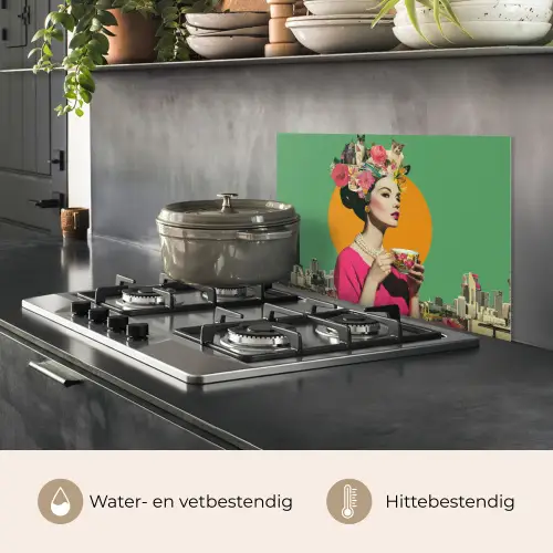 Retro - Vrouw - Stad - Zon keuken achterwand spatscherm klein -usp_NL