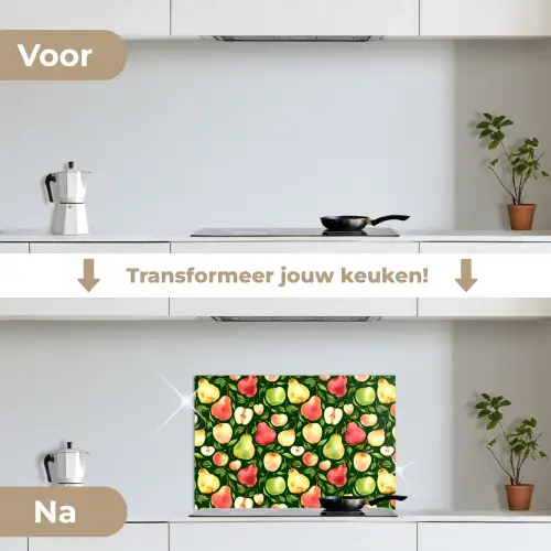 Appels - Peren - Fruit - Groen keuken achterwand spatscherm klein 900 -voor_na_NL
