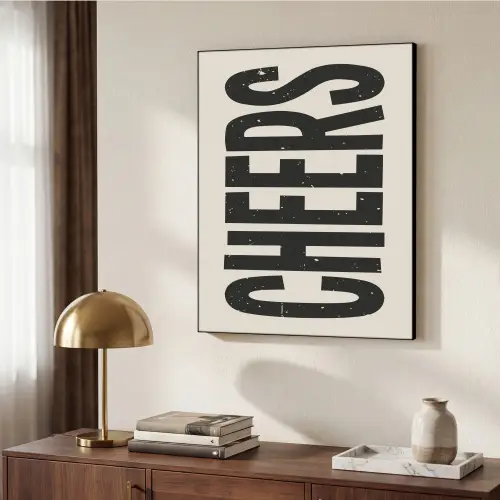 Cheers - Japandi - Zwart - Letters Textielframe zwart klein -sfeer3