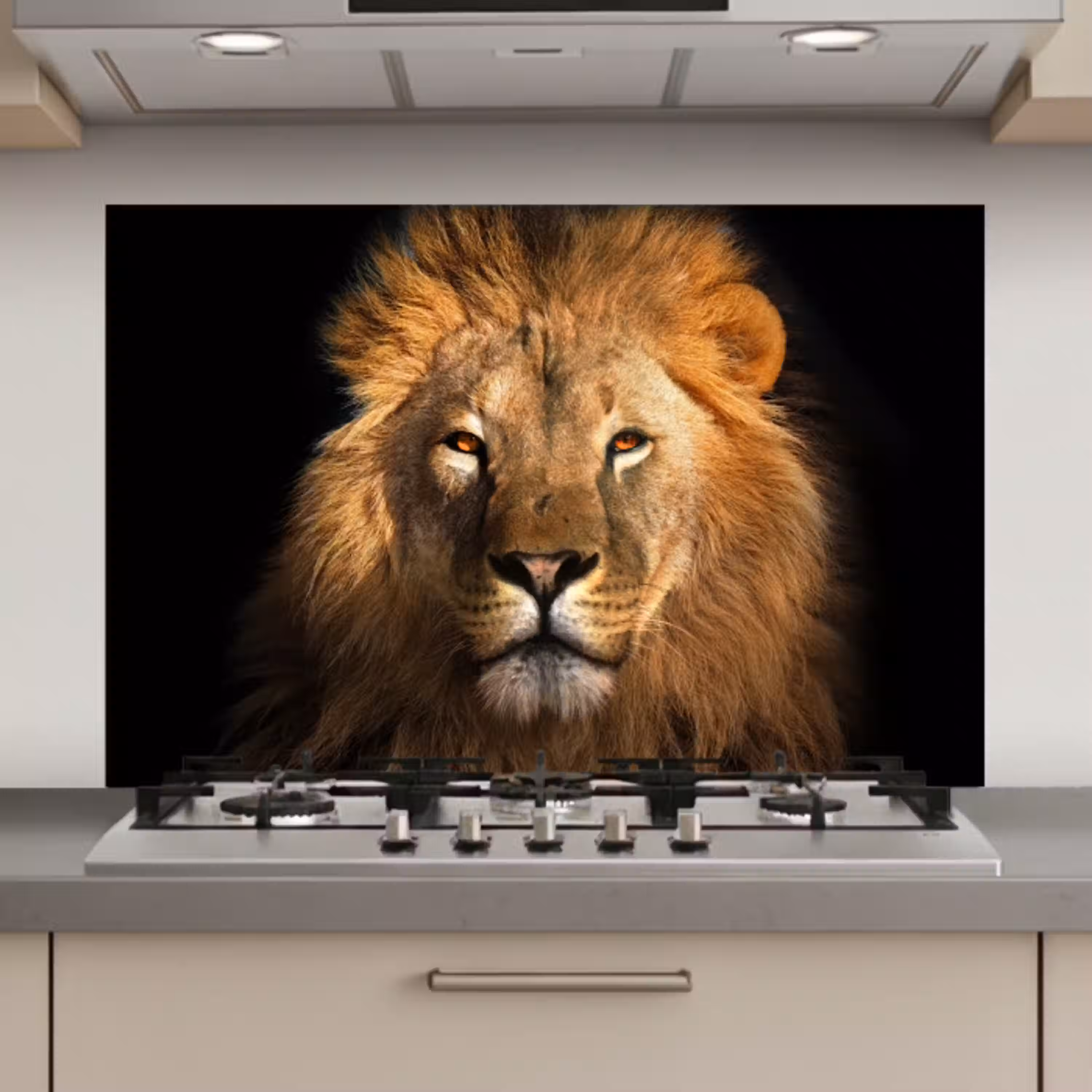 Leeuw - Dieren - Zwart - Licht - Bruin - Portret keuken achterwand spatscherm klein -3d_website