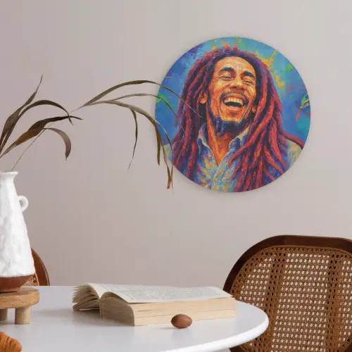 Regenboogkleuren - Man - schilderij Akoestische PET Vilt - Rond klein -sfeer3