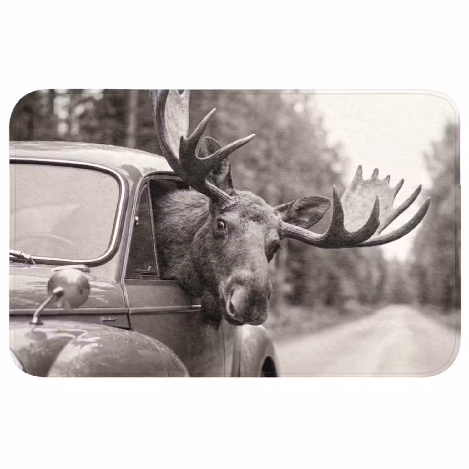 Badmat - Eland - Auto - Gewei - Zwart - Wit