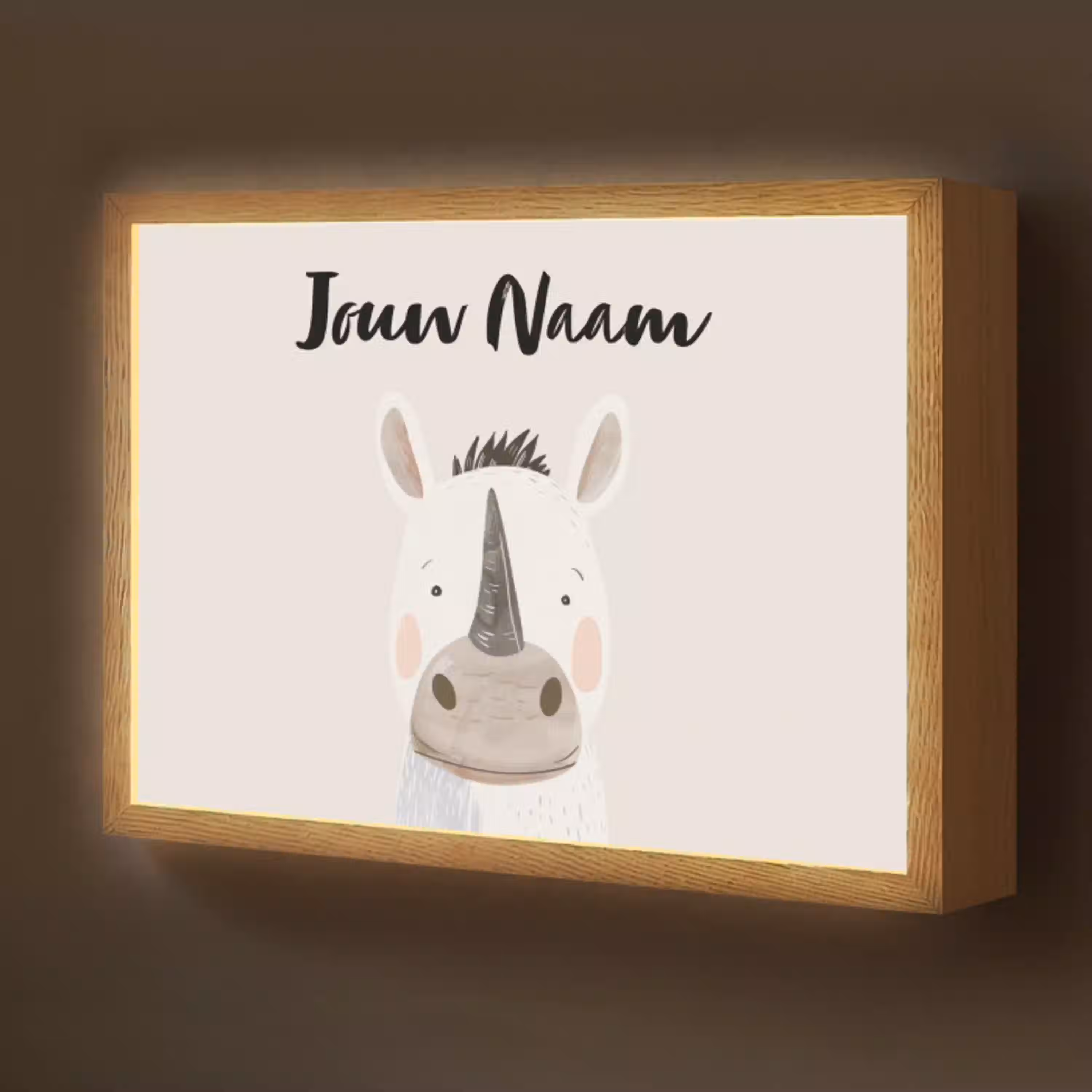 Neushoorn - Wilde dieren - Pastel kleuren Light Box met batterij (Wandlamp kind) middel -z3d_website