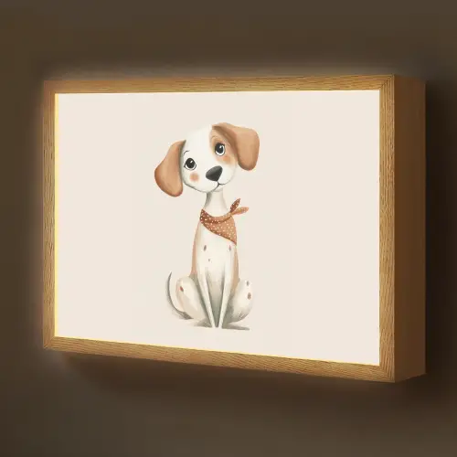 Hond - Pup - Beige Light Box met batterij (Wandlamp kind) middel -z3d_website