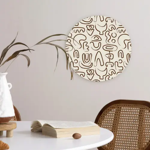Abstract - Beige - Patroon - Donkerbruin Wandcirkel plexiglas klein 852 -sfeer4
