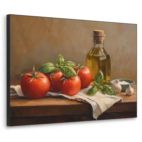Tomaten - Olijfolie - Stilleven Textielframe - compleet frame klein -3d