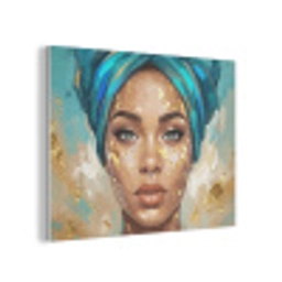 Portret - Vrouw - Schilderij - Blauw - Goud - Expressief PET vilt klein -3d