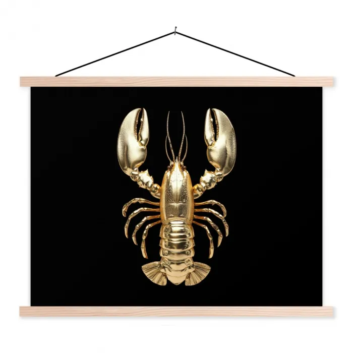 Kreeft - Goud - Textuur - Zwart textielposter latten blank klein -3d