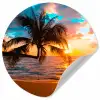 Palm - Zonsondergang - Horizon - Strand - Zee - Tropisch Wandcirkel behangsticker klein -3d