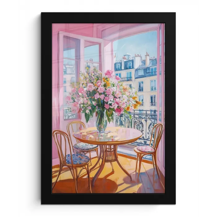 Pink - City - Bloemen fotolijst zwart zonder passe partout klein -3d