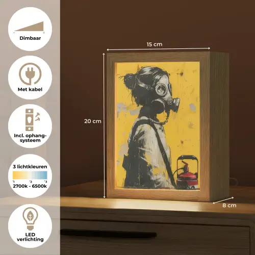 Street art - Meisje - Geel - Banksy Style Light Box met kabel (Tafellamp) klein -USP_NL