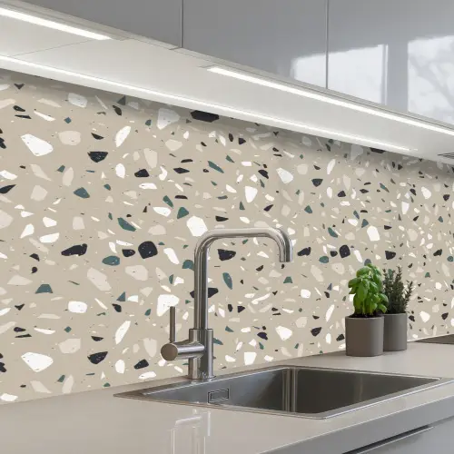 Terrazzo - Patroon - Groen keuken achterwand 2 middel 871 -3d_schuin