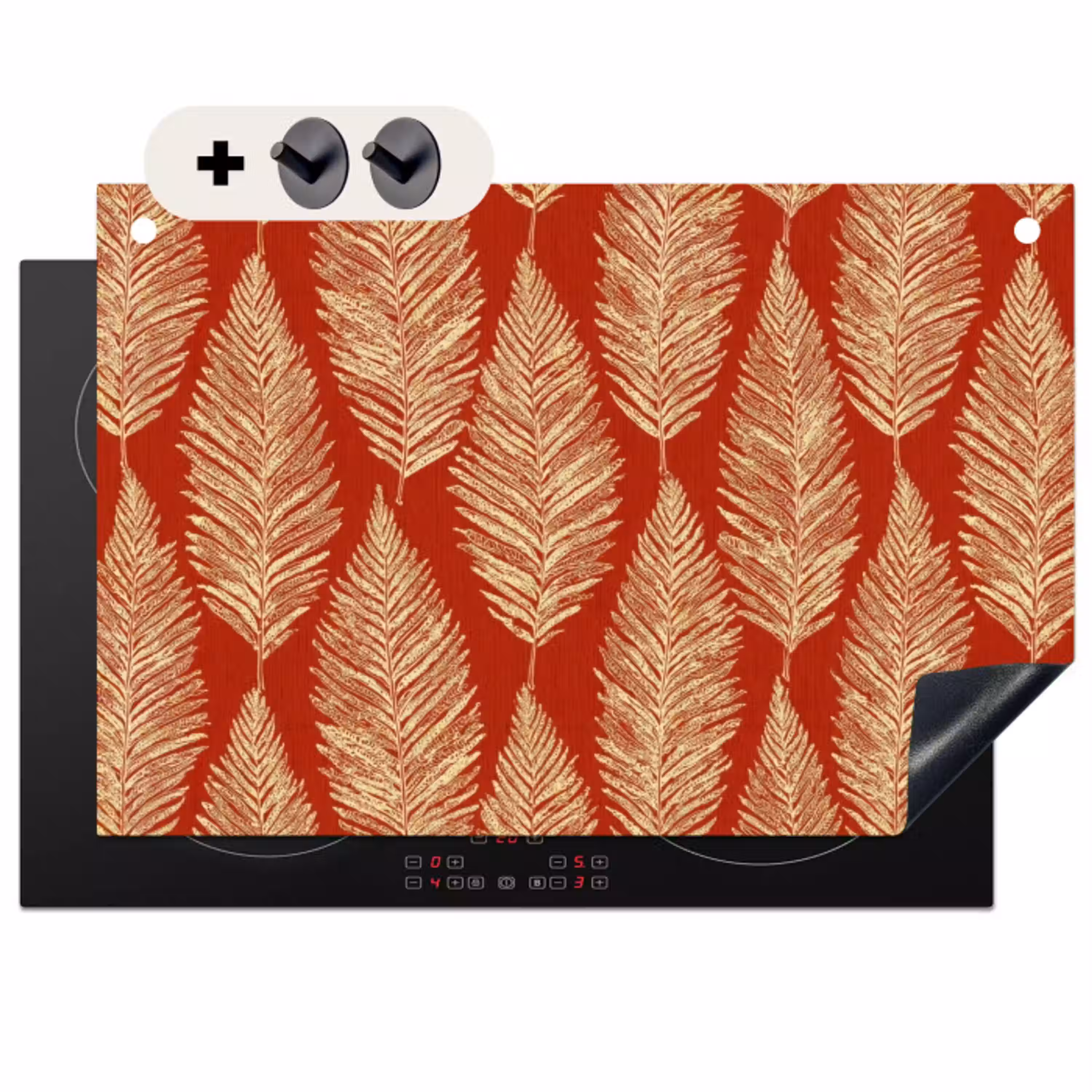 Rood - Botanisch - Varen - Patroon Inductie beschemer met haakjes klein 777 -3d