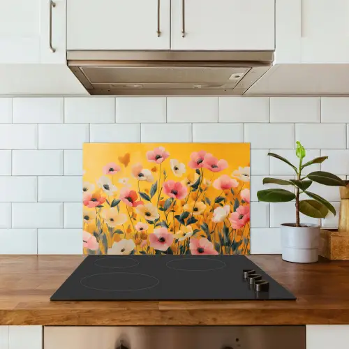 Bloemen - Veld - Geel keuken achterwand spatscherm klein -sfeer2