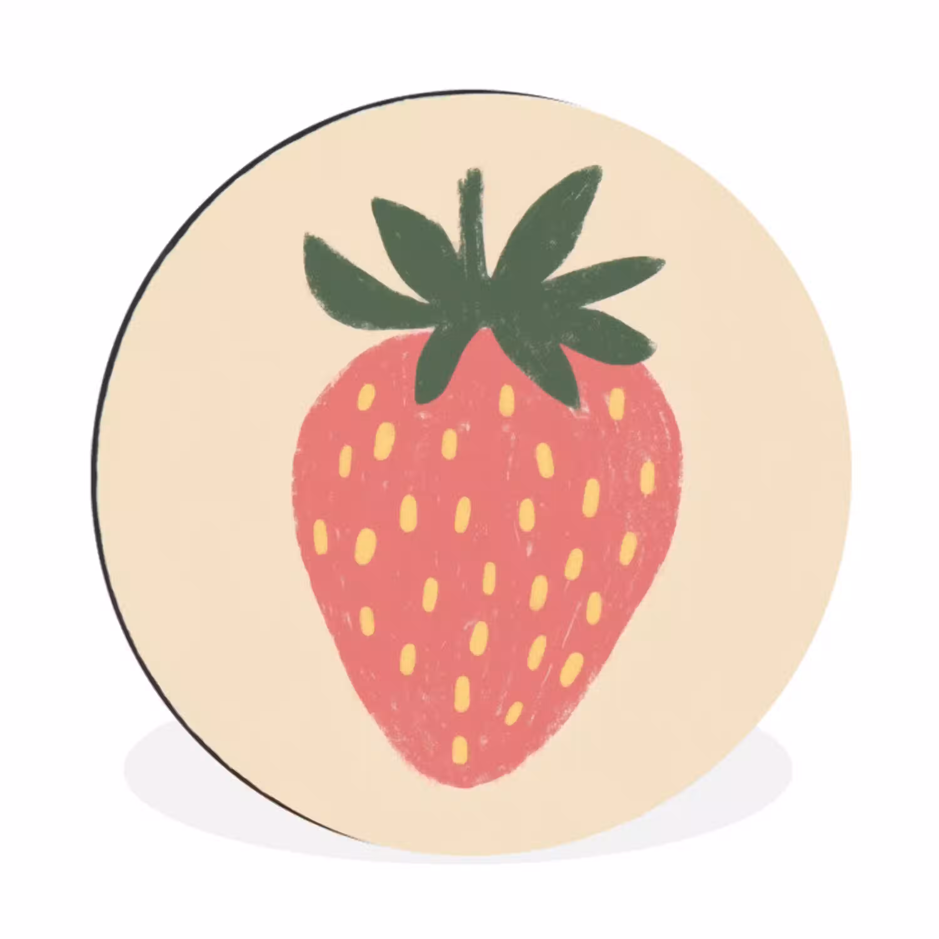 Aardbei - Minimalistisch - Rood - Fruit Wandcirkel aluminium klein -3d