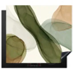 Abstract - Vormen - Modern - Kunst - Groen - Bruin Inductie beschermer vinyl 3mm middel -3d