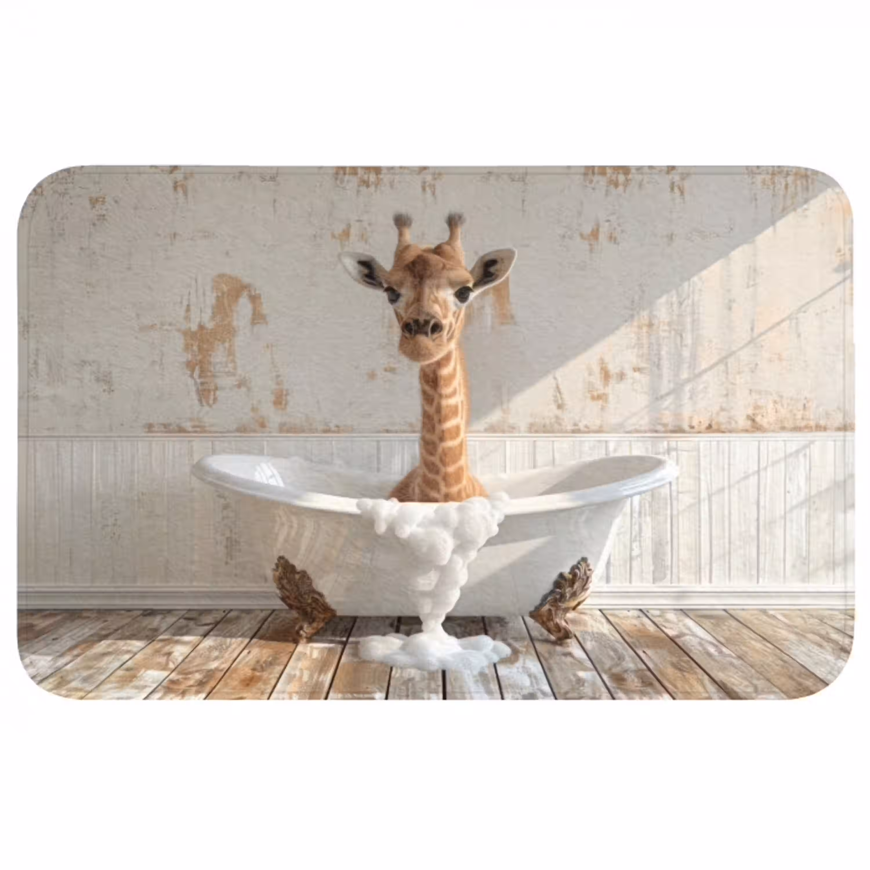 Giraf - Badkuip - Vintage - Dieren Badmat middel -3d