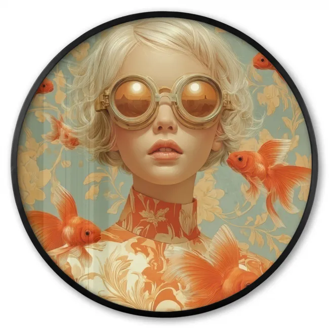 Ronde fotolijst - Goudvissen - Oranje - Vrouw - Blond