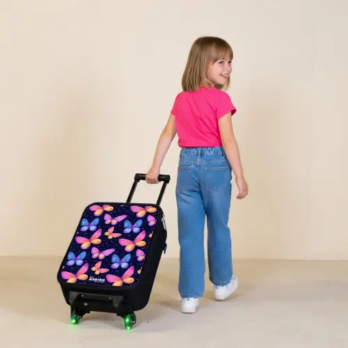Kleurrijke vlinders in roze en blauw Kinderkoffer - Zwart klein -sfeer1