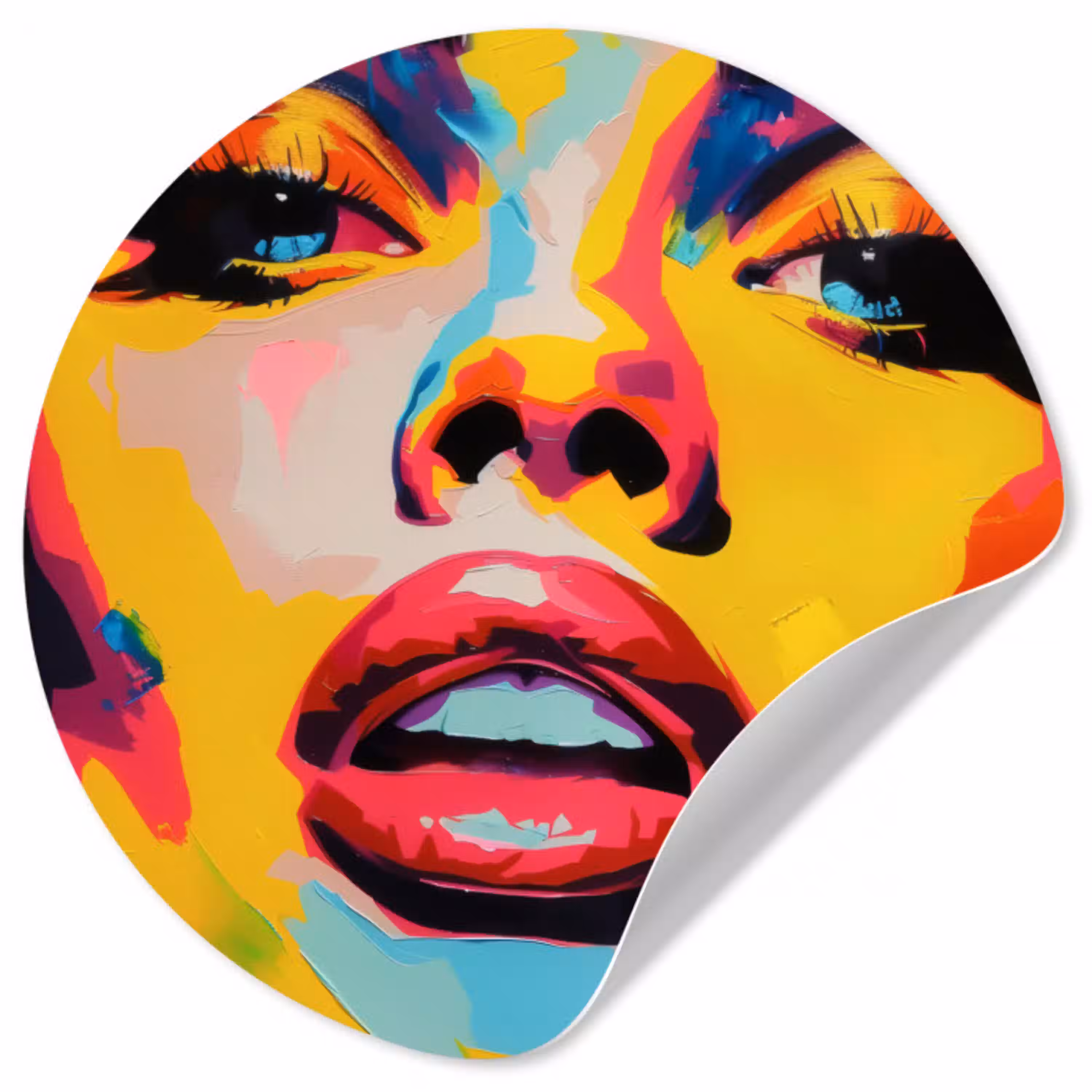Vrouw - Gezicht - Kleurrijk Wandcirkel behangsticker klein -3d