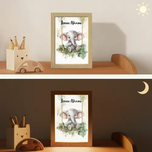 Olifant - Dier - Kinderen - Jungle Light Box met kabel (Kinderlampje) klein -sfeer3_kind