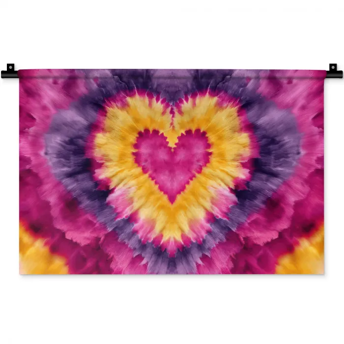 Tie dye - Hartvorm - Vlammen - Oranje Wandkleed katoen klein -zz3d