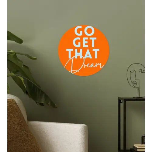 Oranje - Blauw - Go get that dream Wandcirkel behangsticker klein -sfeer2