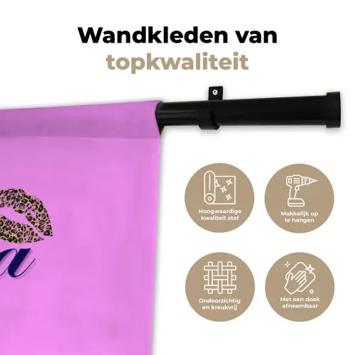 Diva - Lip - Panterprint - Roze Wandkleed katoen klein -sfeer2