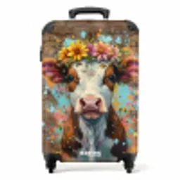 Graffiti koe met kleurrijke bloemen NBS - Handbagage koffer - Unisex middel -productfoto_recht