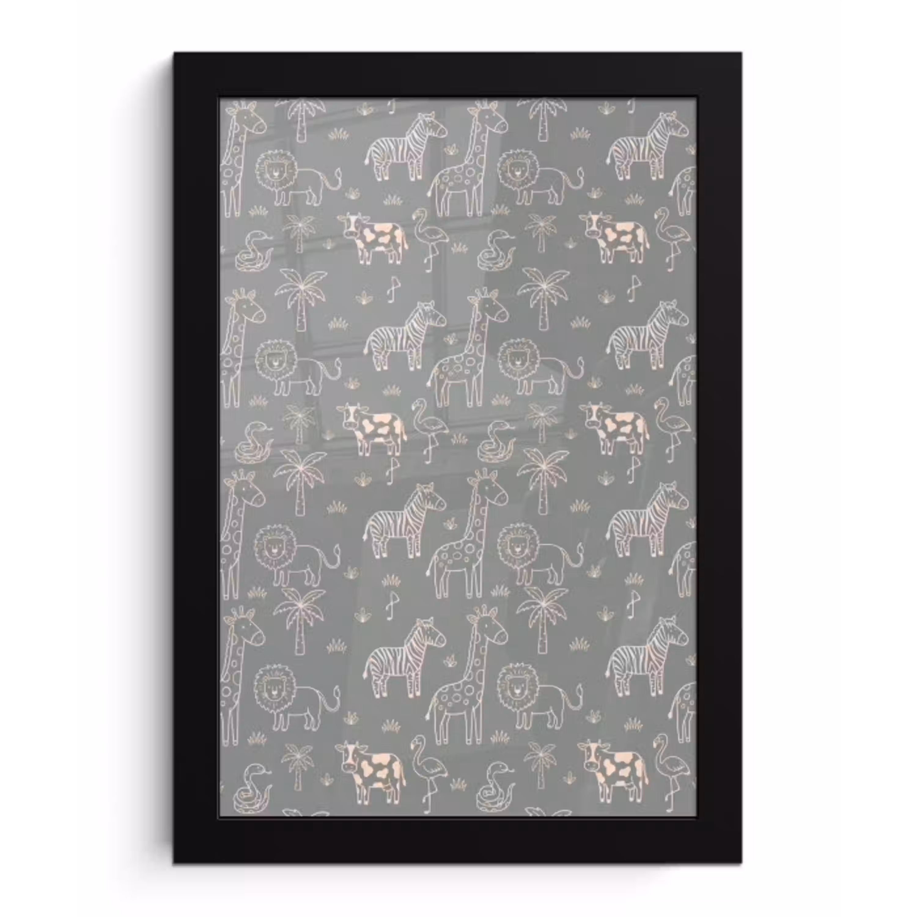 Dieren - Safari - Patroon - Illustratie - Groen fotolijst zwart zonder passe partout klein -3d