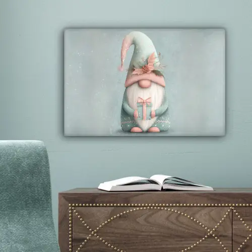 Kerstgnome - Cadeau - Groen canvas 2cm klein -sfeer4