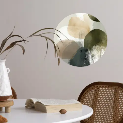 Minimalistisch - Cirkels - Penseelstreken - Beige Wandcirkel behangsticker klein -sfeer3