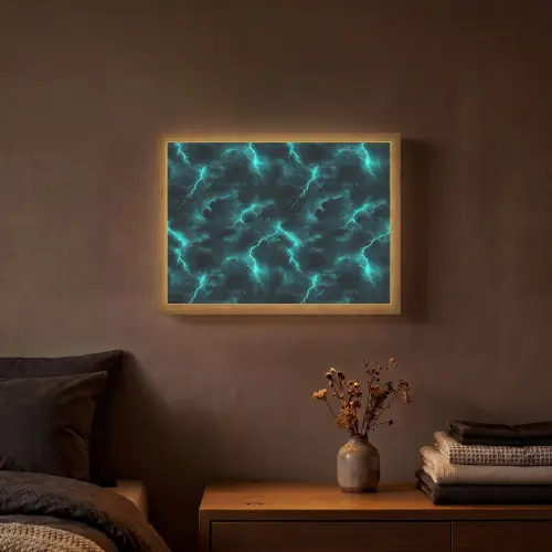 Turquoise - Bliksem  - Wolken Light Box met batterij (Wandlamp) middel 907 -sfeer4