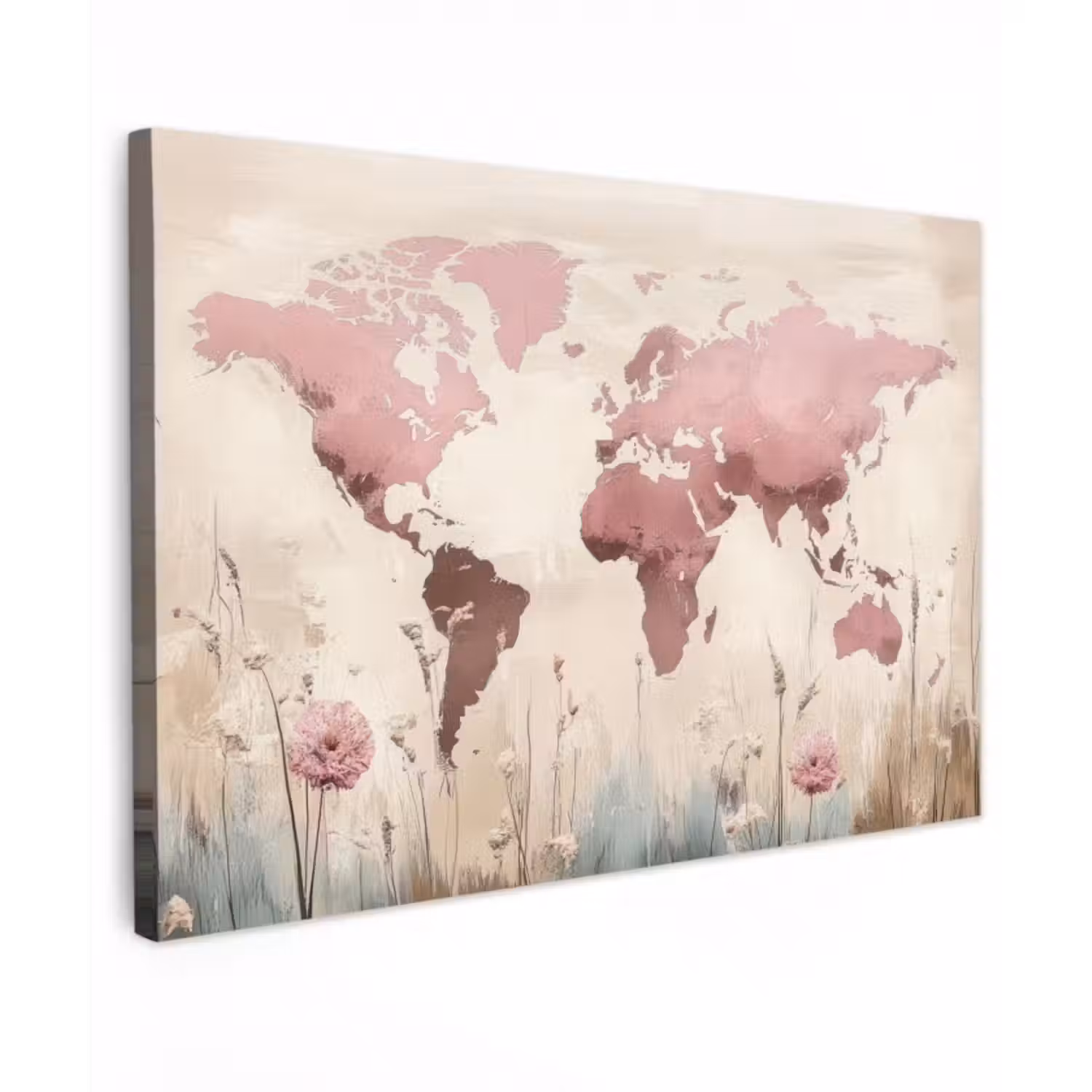 Leinwandbild - Weltkarte - Rosa - Blumen