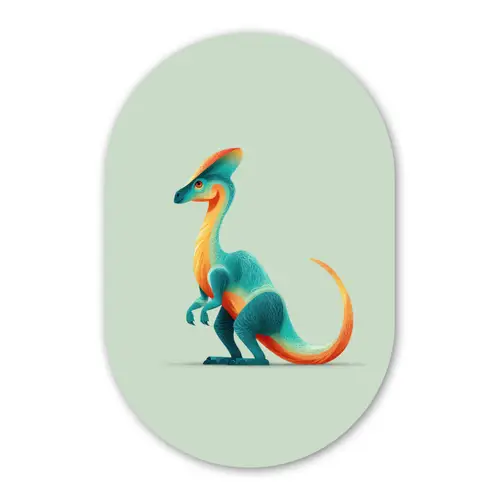 Staart - Dino - Minimalistisch - Blauw Wandcirkel Ovaal Forex klein -3d