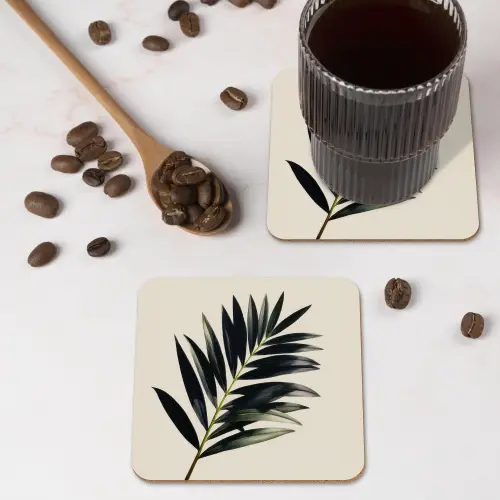 Palmblad - Subtiel - Groen - beige onderzetter kurk middel -sfeer2