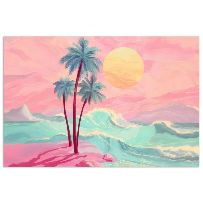 Palmbomen - Golven - Zee poster papier klein -3d