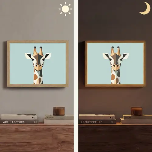 Giraffe - Illustratie - Bruin - Minimalistisch Light Box met batterij (Wandlamp) middel -sfeer3