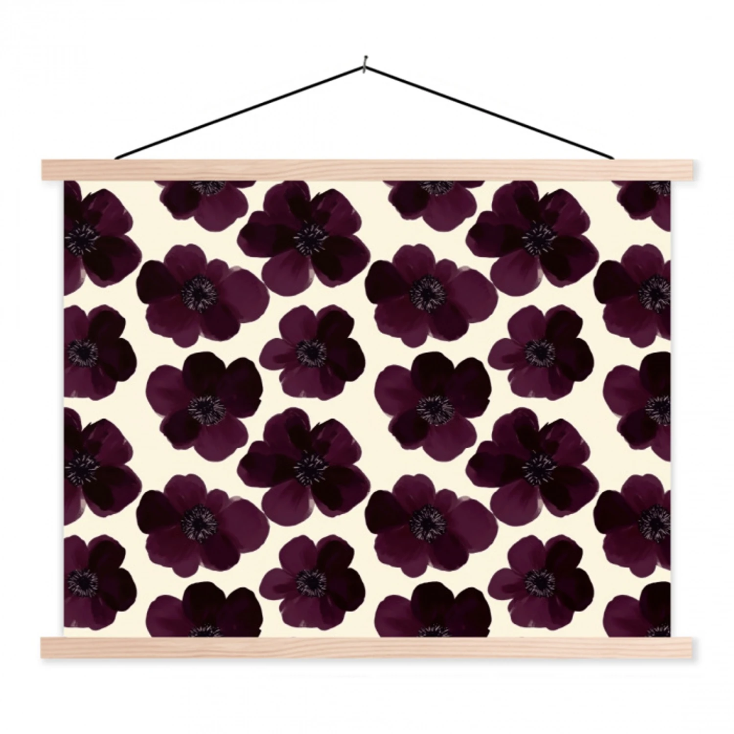 Bloemen - Aquarel - Paars textielposter latten blank klein 122 -3d