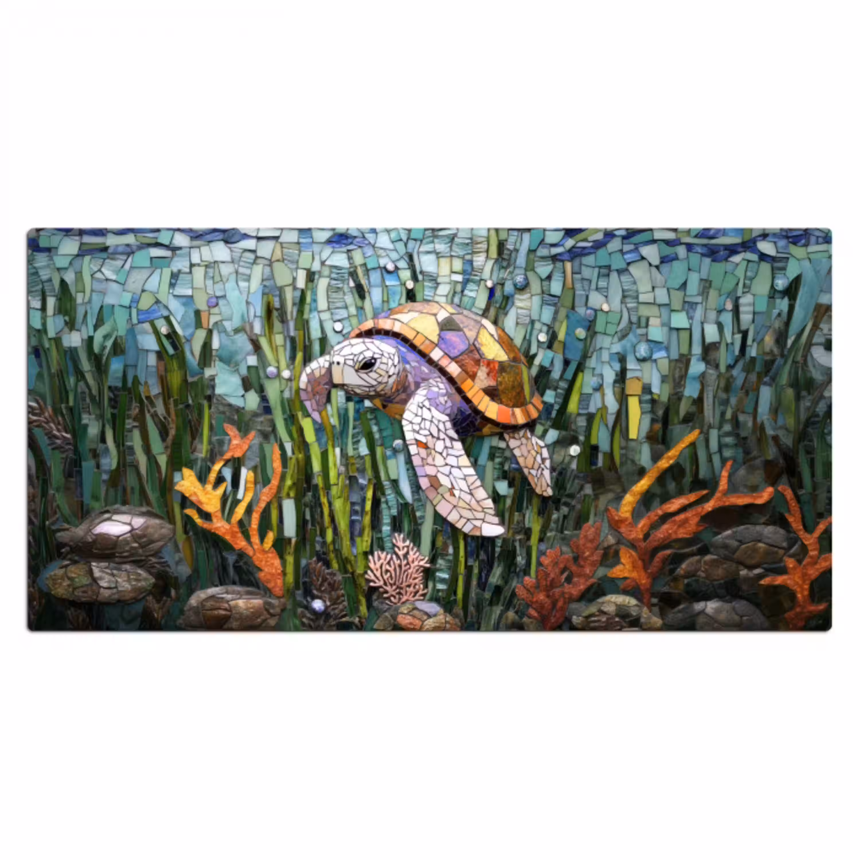 Schildpad - Zeewier - Mozaïek Muismat XXL klein -3d_leeg